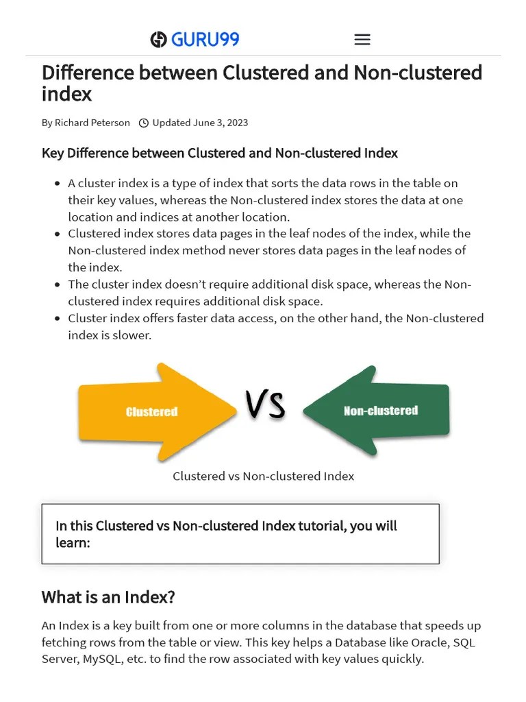Difference Between Clustered And Non-Clustered Index | PDF | Database ...