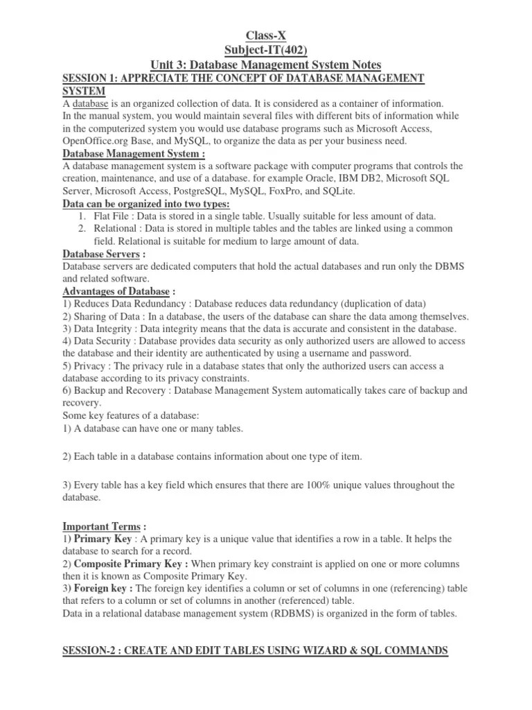 Unit 3 DBMS Notes | PDF | Relational Database | Databases