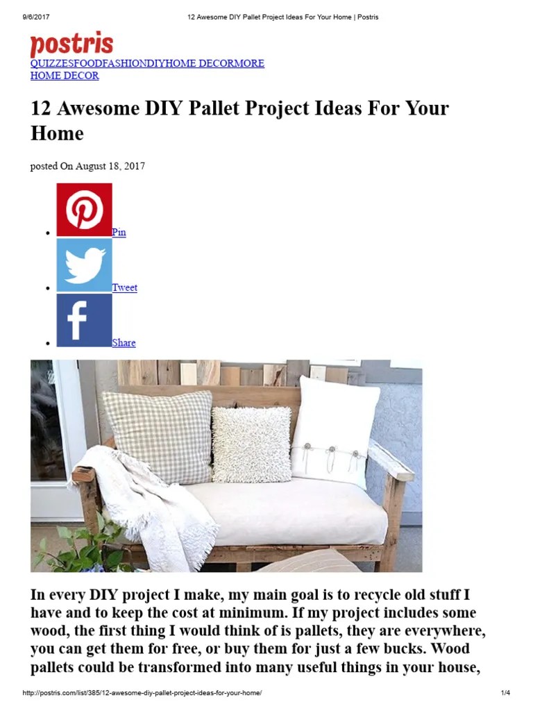 12 Awesome DIY Pallet Project Ideas For Your Home - Postris | PDF | Pallet | Bed