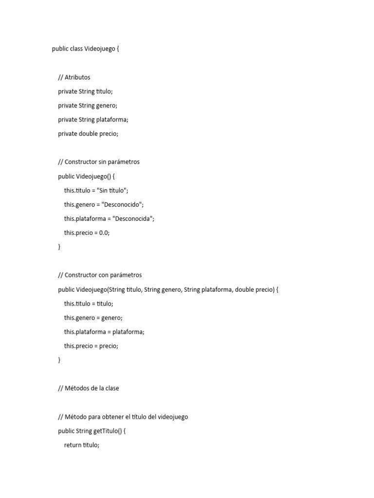 Crear Una Clase Llamada VideoJuego En Java | PDF