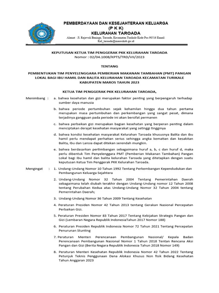 Pembentukan Tim Pmt Taroada 2023 Pdf
