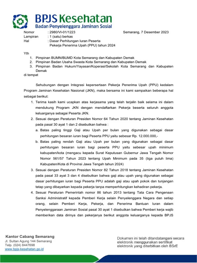 Surat UMK 2024 PPU BU | PDF