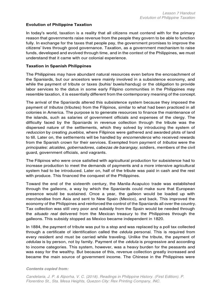 Lesson 7 - Evolution Of Philippine Taxation | PDF | Taxes | Value Added Tax