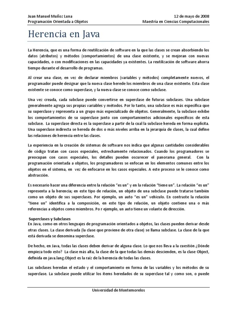 La Herencia En Java | PDF | Herencia (Programación Orientada A Objetos ...