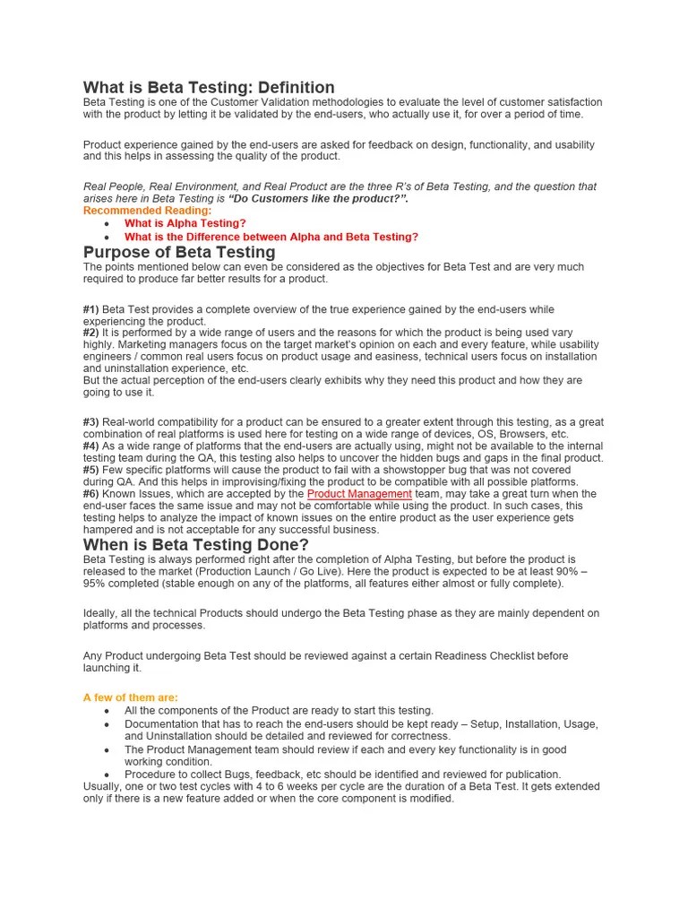 Beta Test And Release - Selfstudy | PDF | Software Testing | Software ...