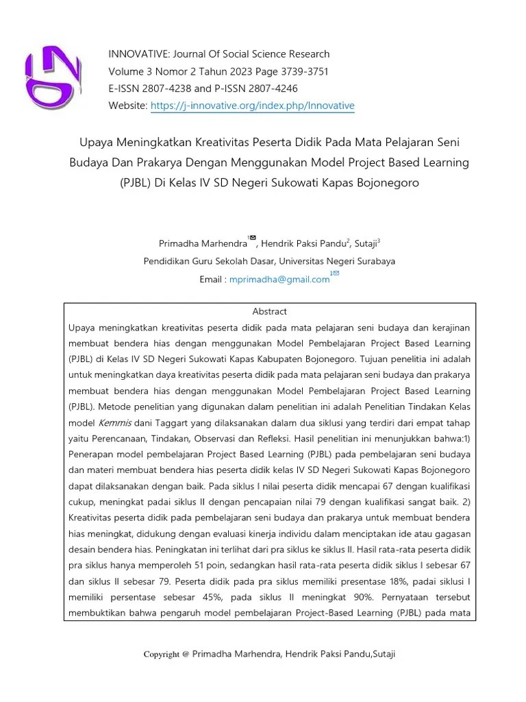Upaya Meningkatkan Kreativitas Peserta Didik Pada Mata Pelajaran Seni Budaya Dan Prakarya Dengan ...