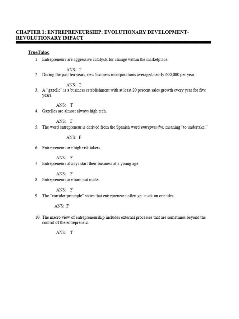 Test Bank For Entrepreneurship Theory Process And Practice 10th Edition ...