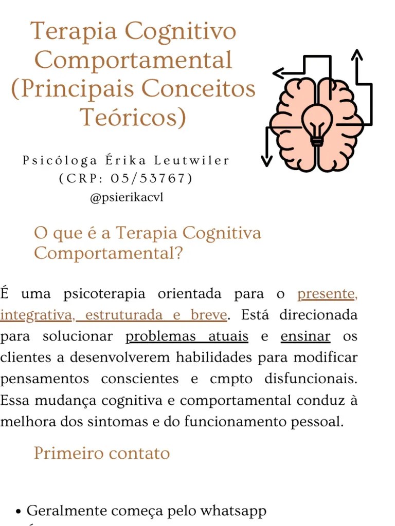 AULA - Terapia Cognitivo Comportamental (Principais Conceitos Teóricos) | PDF | Psicoterapia ...