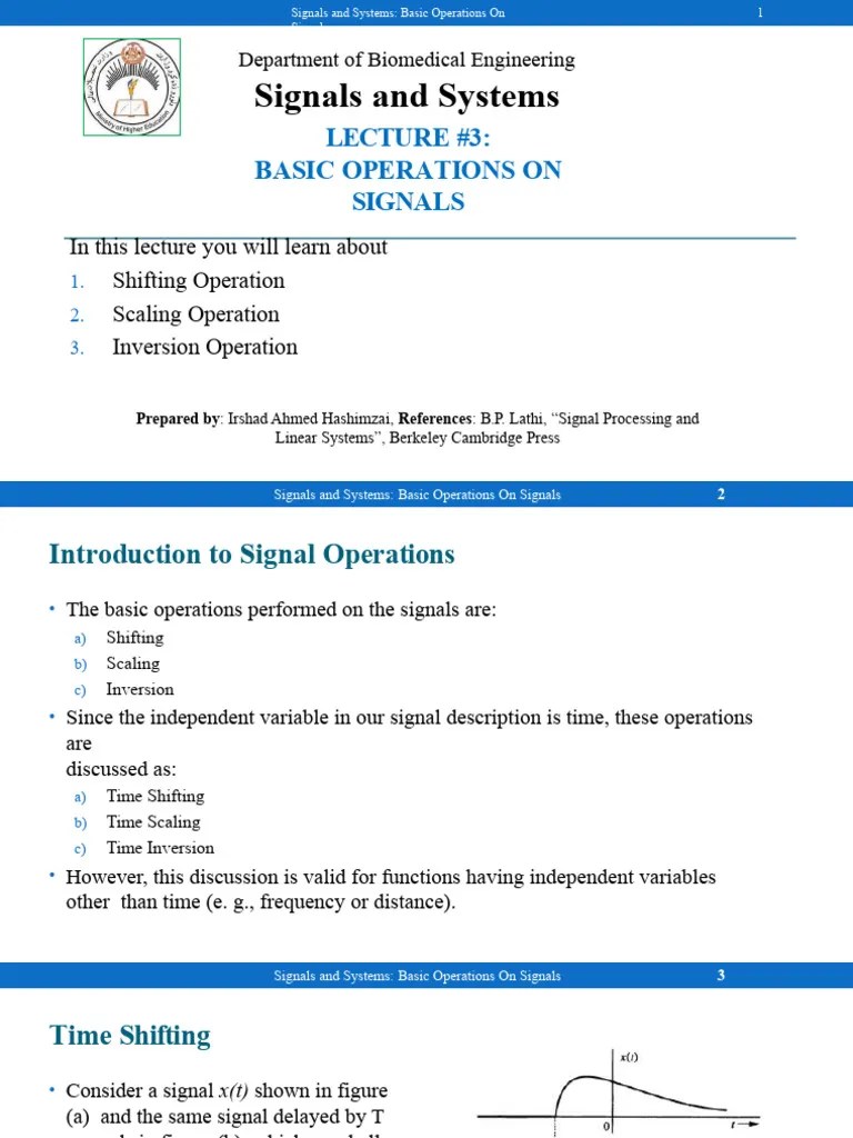 Lecture3-Basic Operations On Signals | PDF | Teaching Methods & Materials