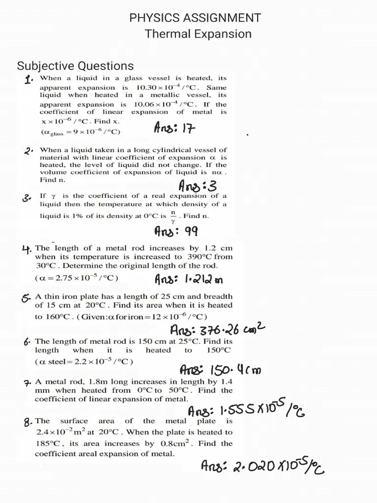 Physics Assignment Thermal Expansion | PDF