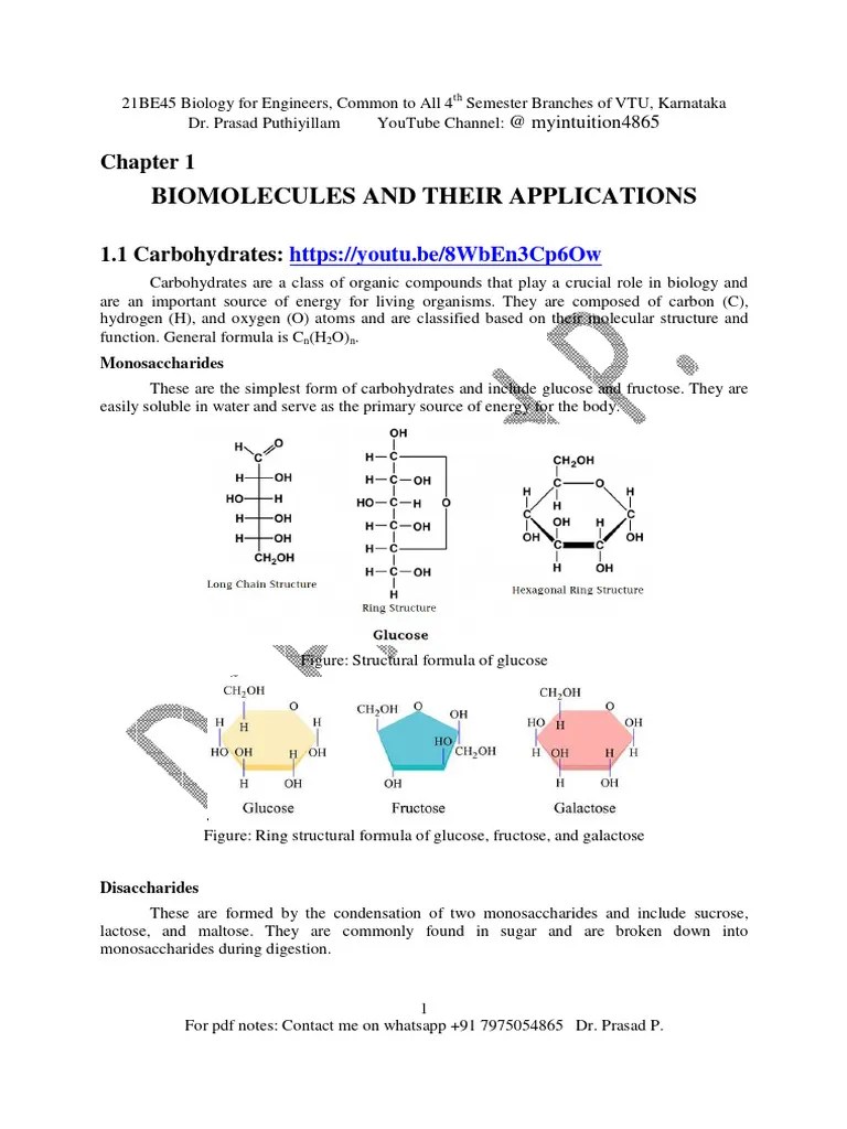 1.1 Carbohydrates, Biology For Engineers DRP | PDF | Filtration ...