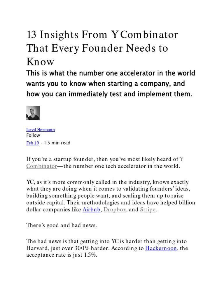 13 Insights From Y Combinator | PDF | Subscription Business Model | Startup Company