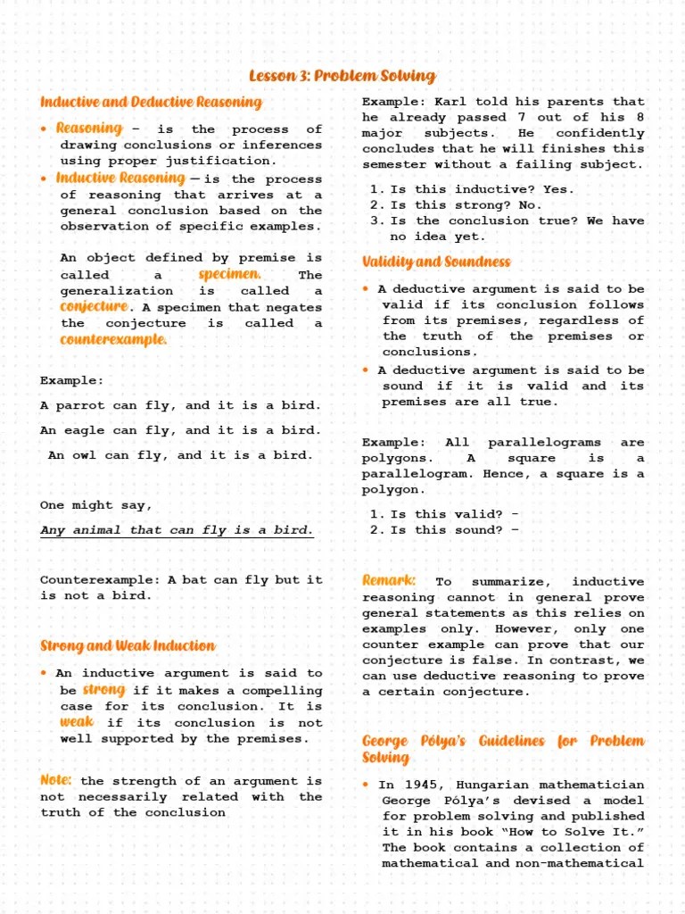 Lesson 3 - PROBLEM SOLVING | PDF | Inductive Reasoning | Deductive ...