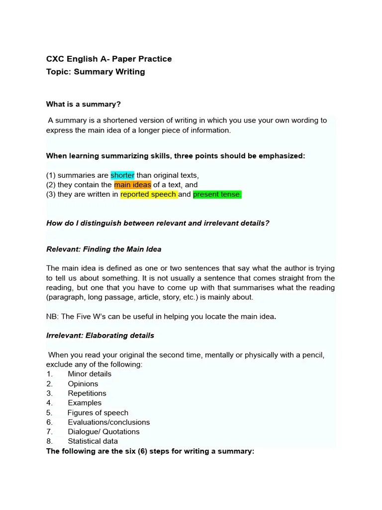 Summary Writing Tips - 231123 - 135248 | PDF | Tattoo | Linguistics