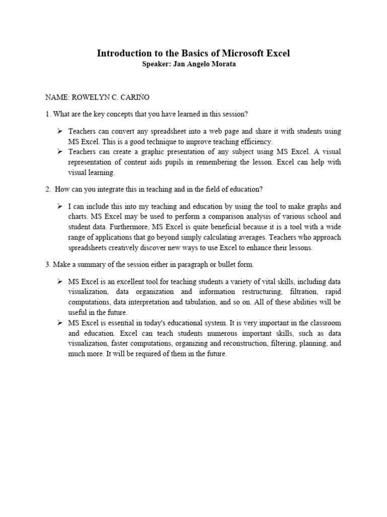 Introduction To The Basics Of Microsoft Excel | PDF