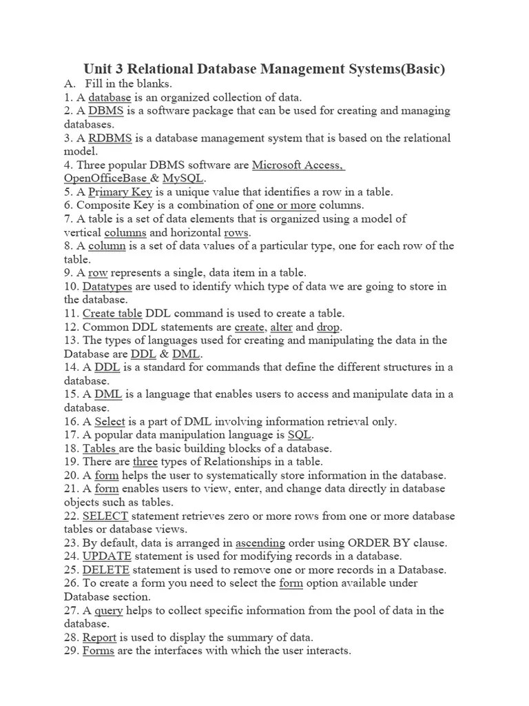 Unit 3 Relational Database Management Systems | PDF | Relational Database | Databases