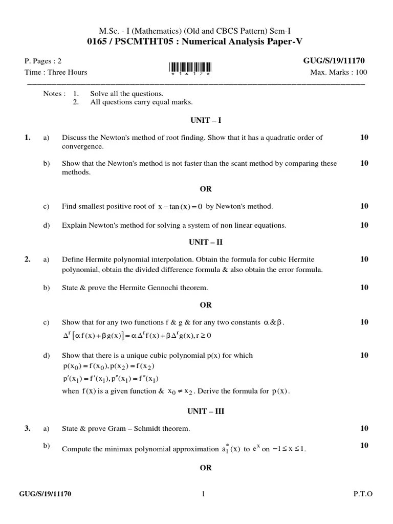 MSC 1 Sem Mathematics Numerical Analysis 11170 Summer 2019 | PDF ...