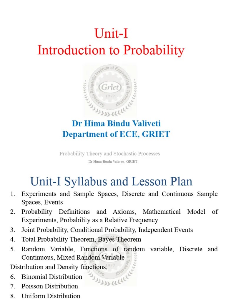 Unit-I Probability Theory And Stochastic Processes | PDF | Probability ...
