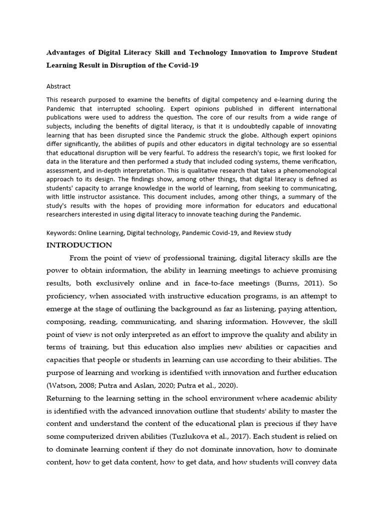 Advantages Of Digital Literacy Skill And Technology Innovation To Improve Student Learning ...