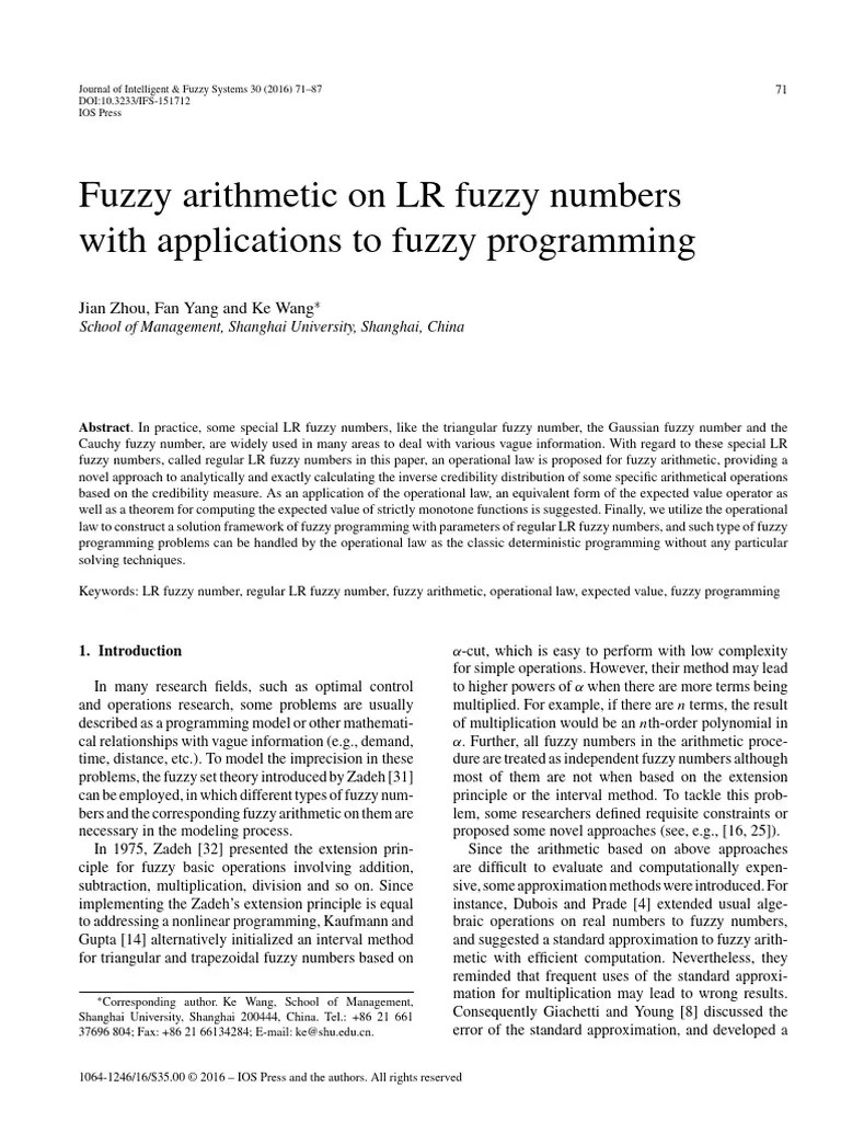 Fuzzy Arithmetic On LR Fuzzy Numbers | PDF