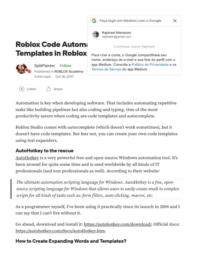 Lua Code Templates In Roblox Studio PDF Scripting Language Computing 1
