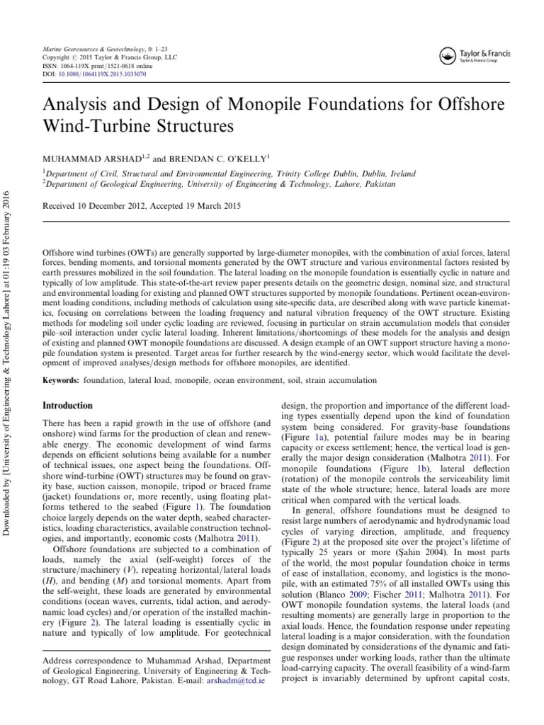 Analysis And Design Of Monopile Foundations For Offshore Wind-Turbine Structures | PDF