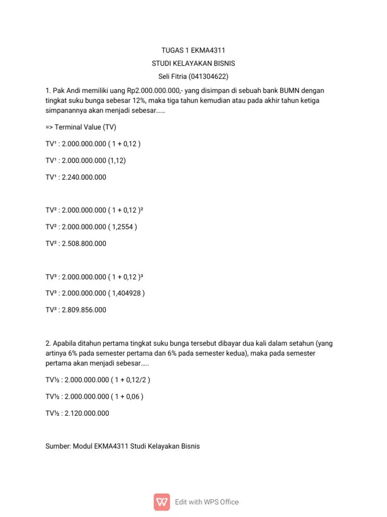 TUGAS 1 EKMA4311 Studi Kelayakan Bisnis | PDF