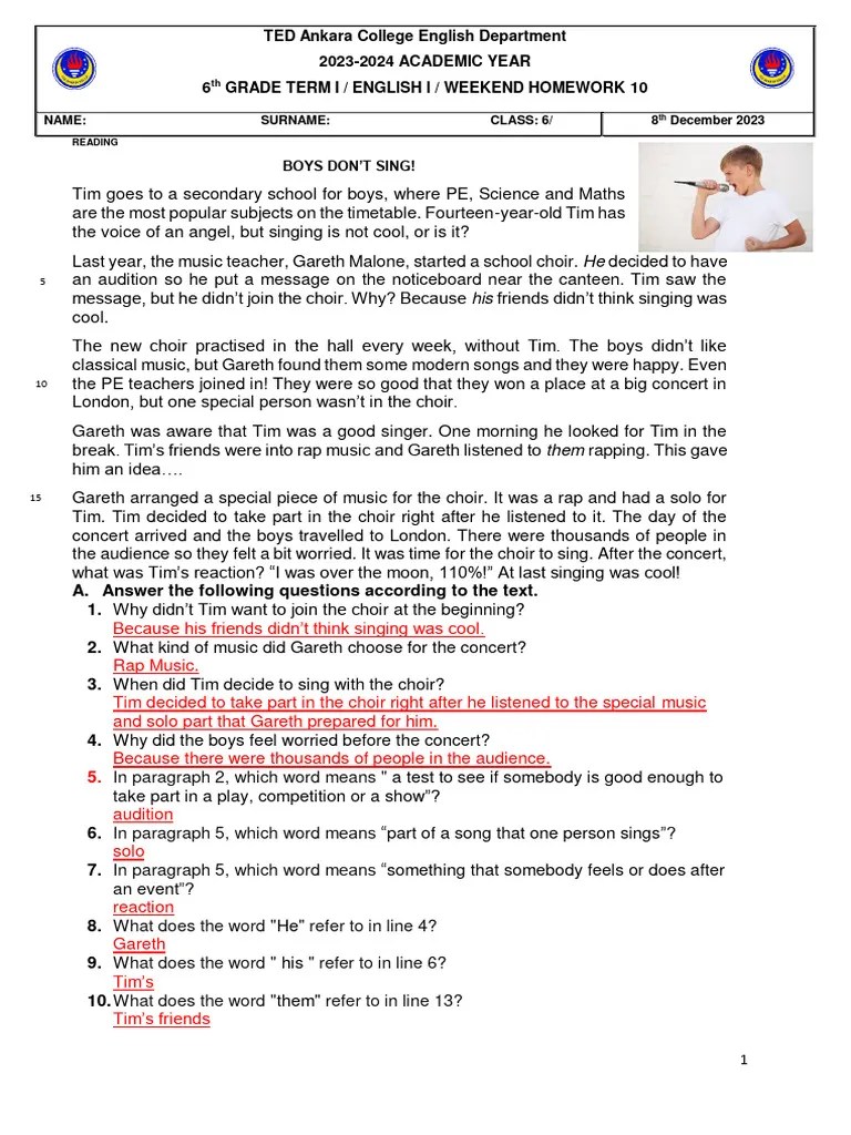 English 1 - Weekend Homework 10 Key | PDF