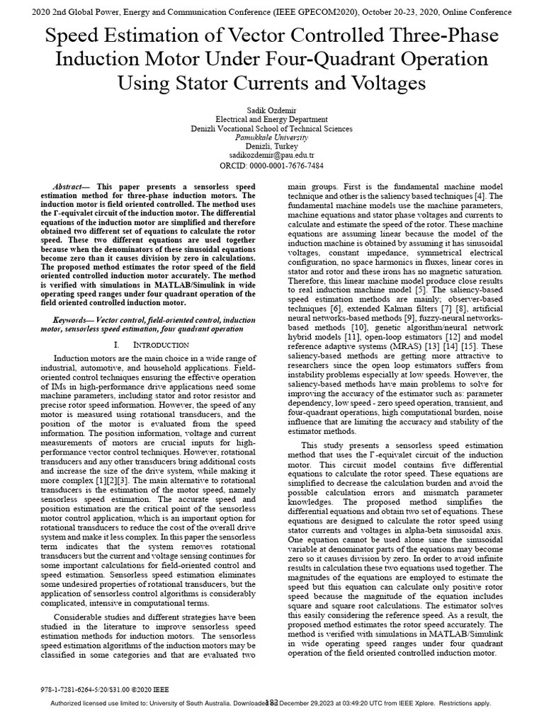 Speed Estimation Of Vector Controlled Three-Phase Induction Motor Under ...