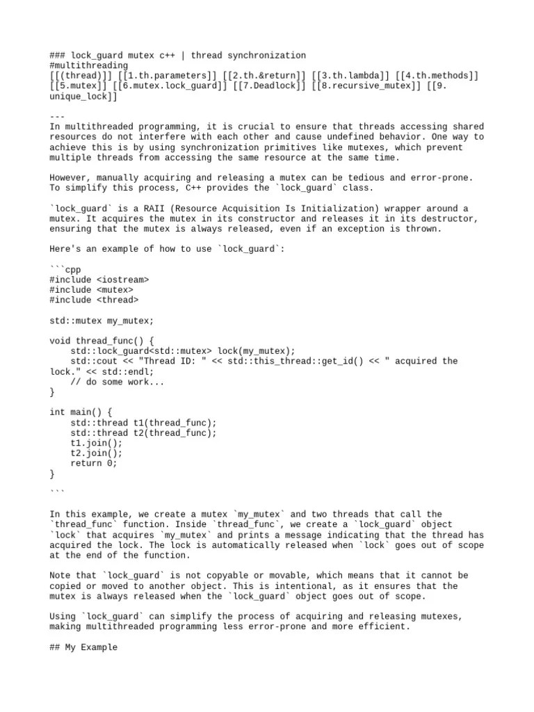 6.mutex - Lock Guard | PDF | Thread (Computing) | Object Oriented ...