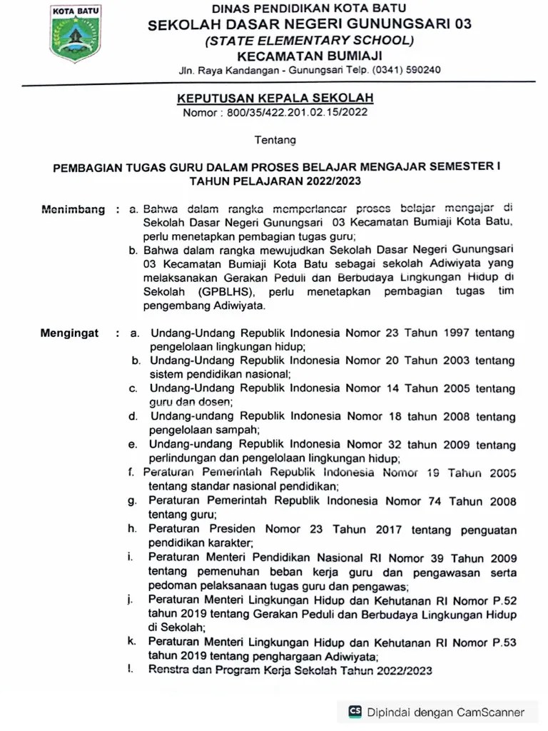 SK Tim Adiwiyata Tahun 2022-2023 | PDF