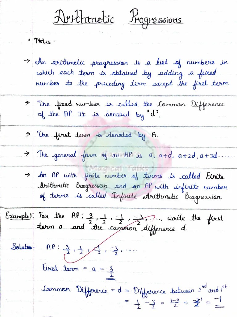 Examples And Notes Arithmetic Progression | PDF