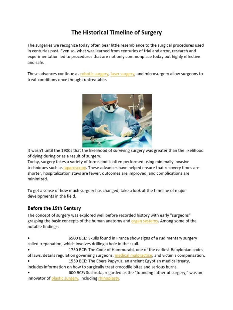 The Historical Timeline Of Surgery | PDF