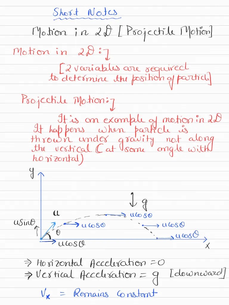 Projectile Motion Short Notes | PDF