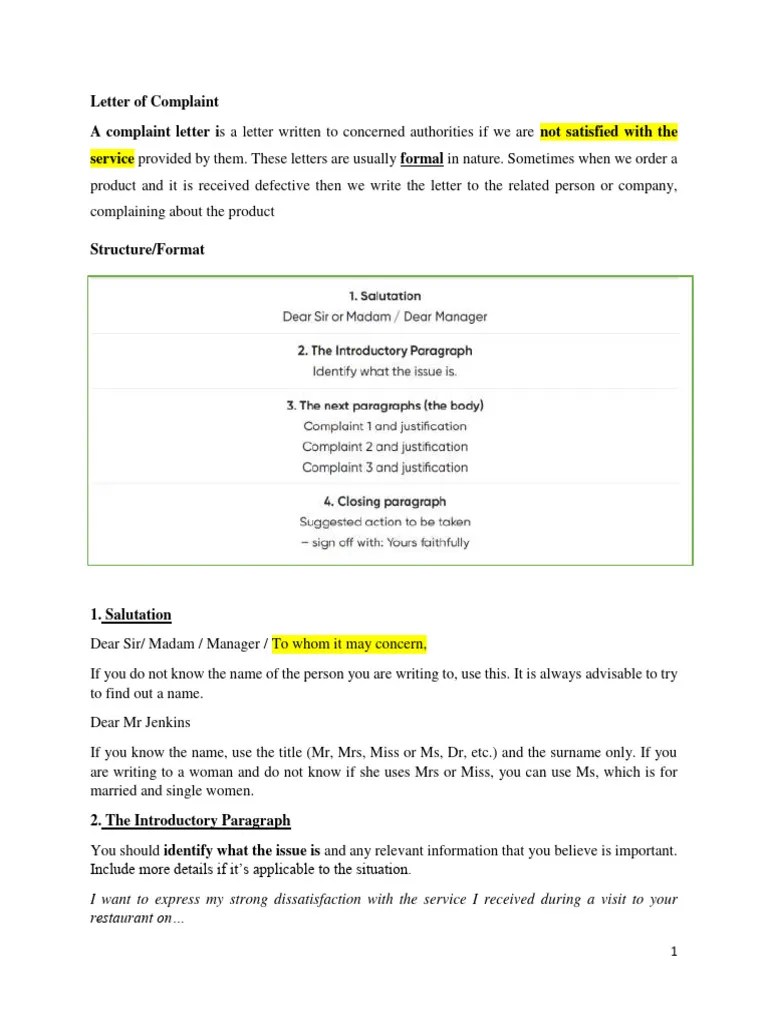 Letter Of Complaint | PDF