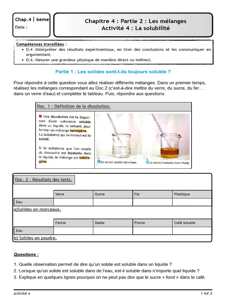 Chap4-Act4 La Solubilité | PDF