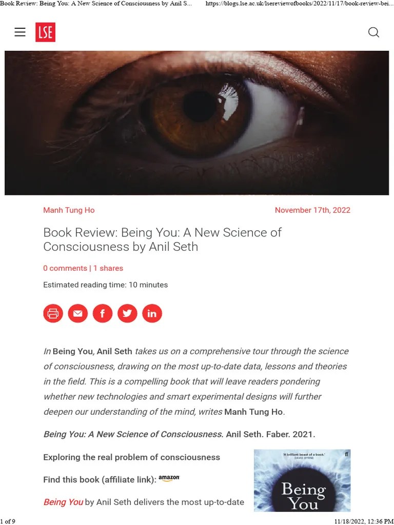 Book Review Being You A New Science Of Consciousness By Anil Seth LSE ...