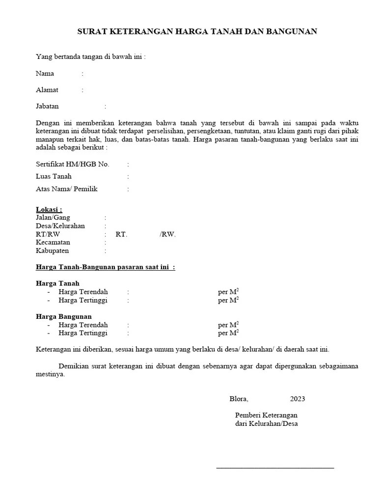 Surat Keterangan Harga Tanah Dan Bangunan | PDF