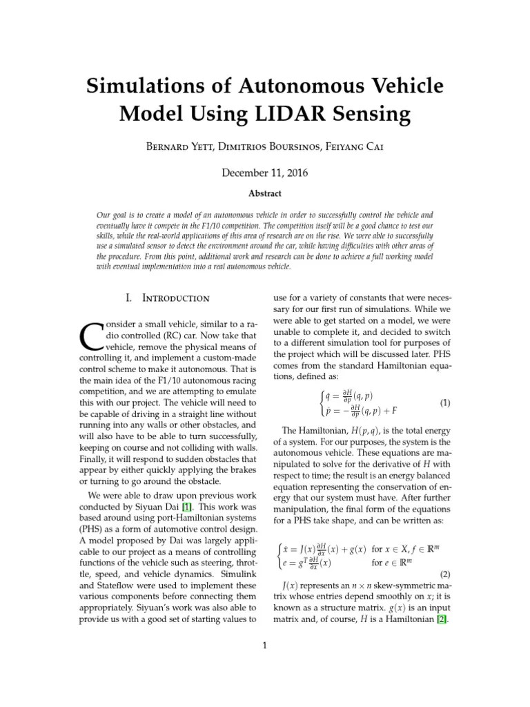 Simulations Of Autonomous Vehicle Model | PDF | Lidar | Control Theory