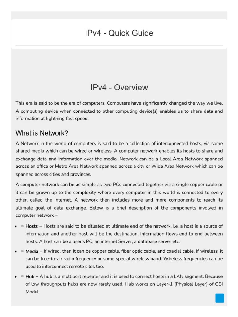 IPv4 - Quick Guide | PDF | Ip Address | Internet Protocol Suite