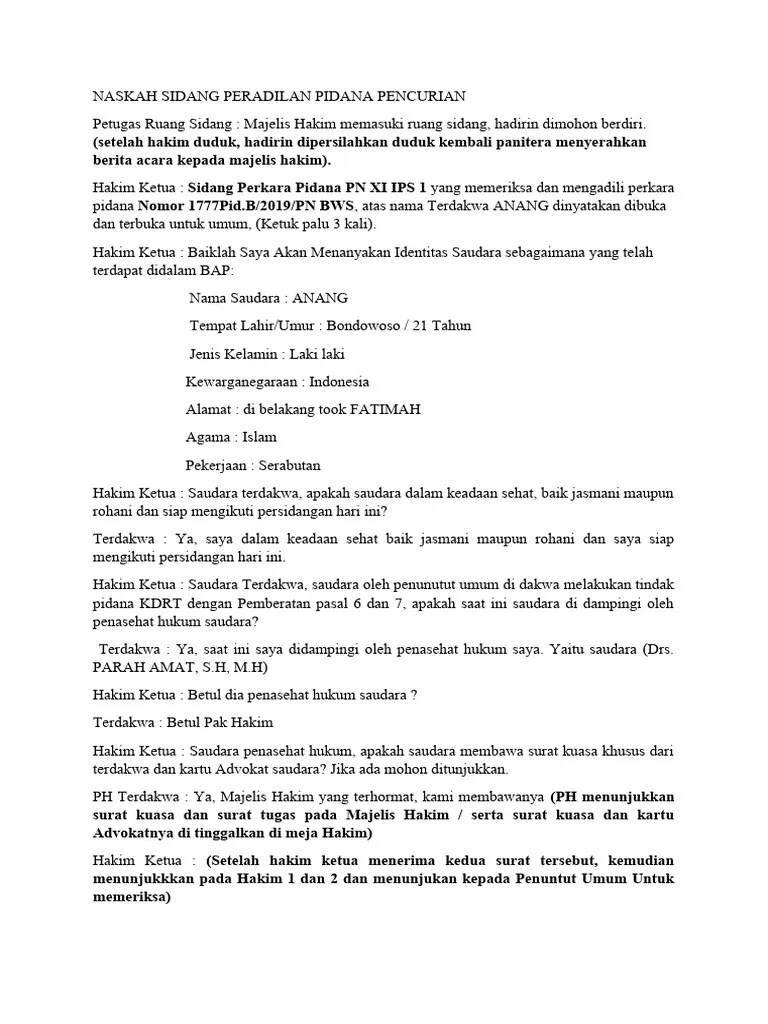 Naskah Sidang Peradilan Pidana Pencurian | PDF