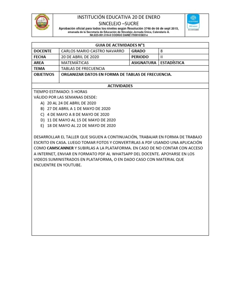 Taller Estadística 8 | PDF