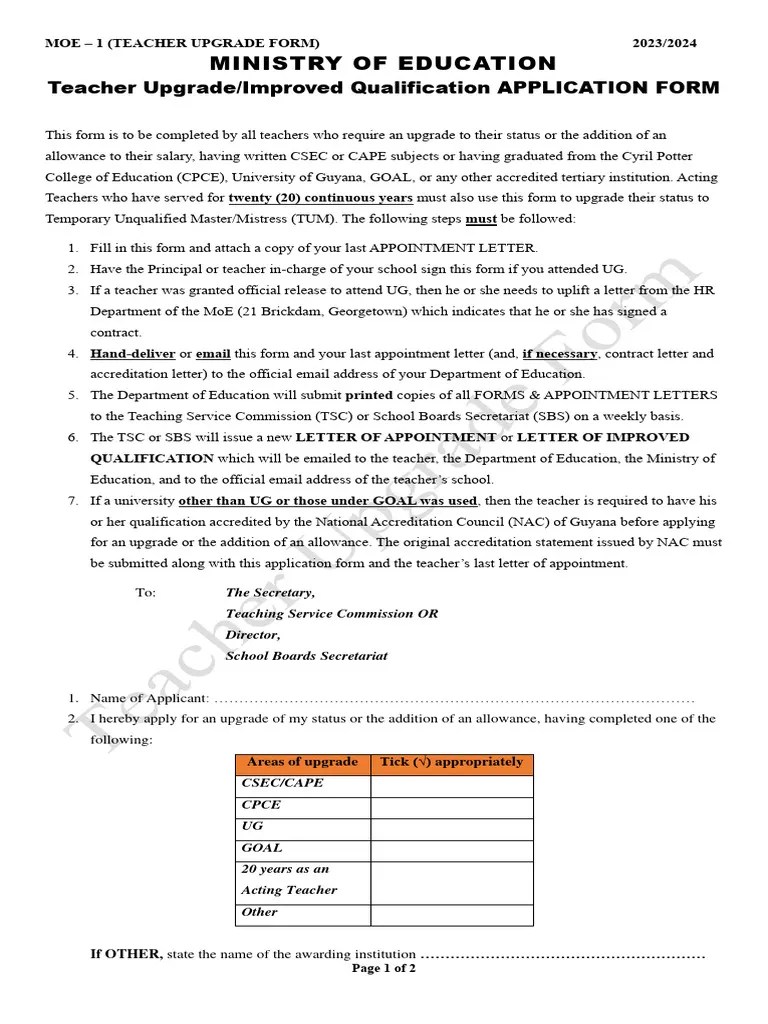 Ministry Of Education: Teacher Upgrade/Improved Qualification ...