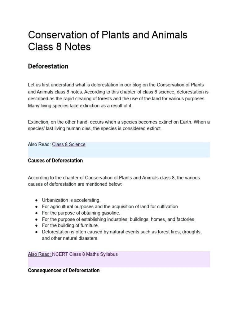 Conservation Of Plants And Animals Class 8 Notes | PDF