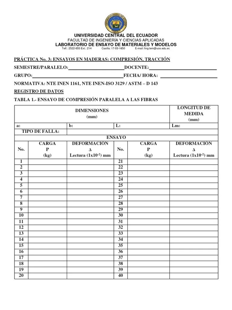 PRÁCTICA No. 3. - Tracción Y Compresión En Maderas | PDF