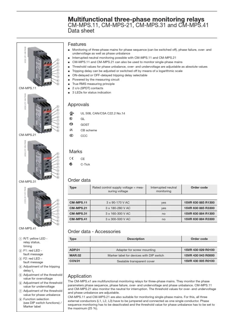 Multifunctional Three-Phase Monitoring Relays: CM-MPS.11, CM-MPS-21, CM-MPS.31 And CM-MPS.41 ...