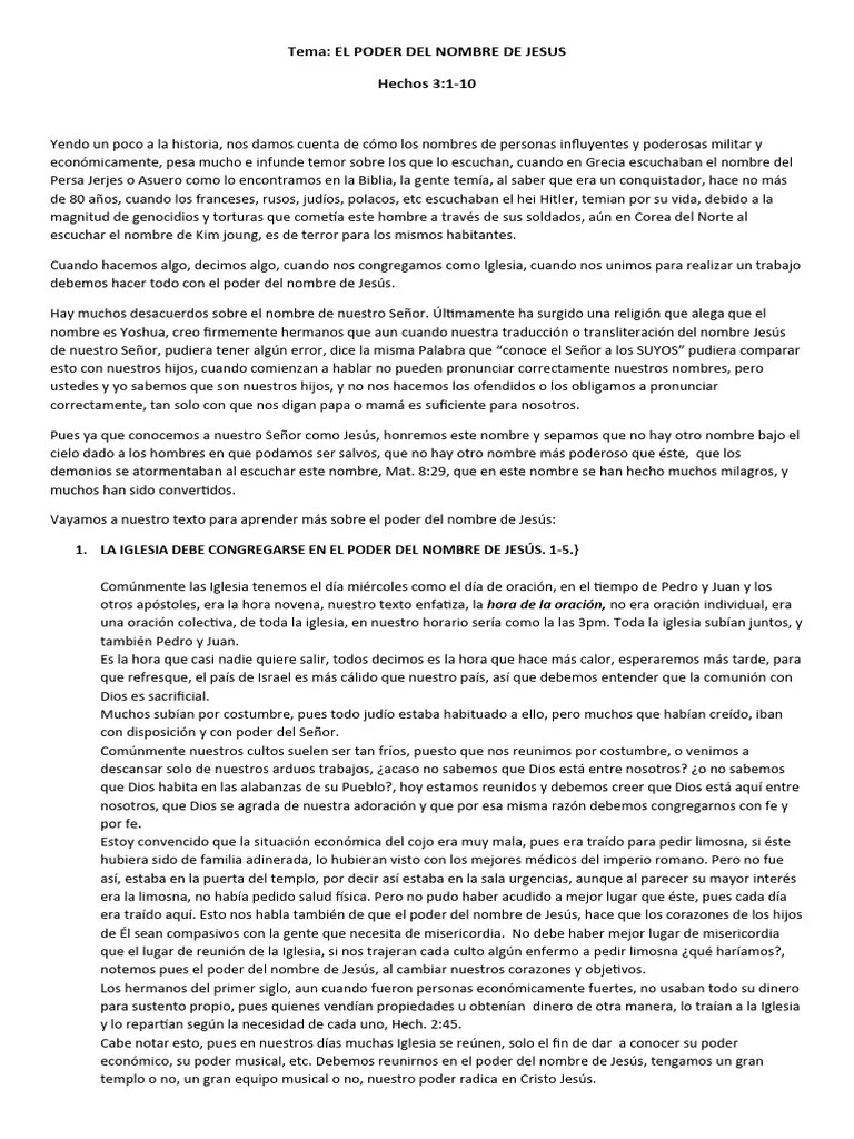 Tema El Poder Del Nombre De Jesus | PDF