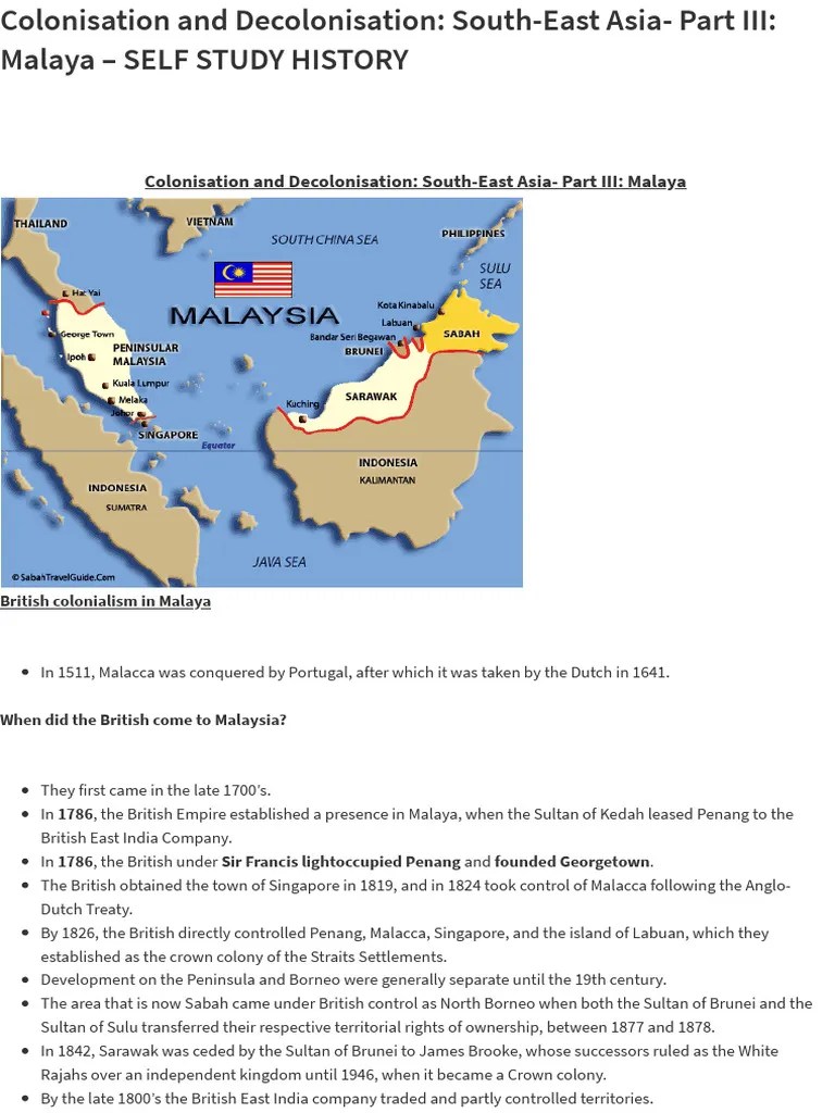 9 4 3 Colonisation And Decolonisation South East Asia Part III Malaya | PDF
