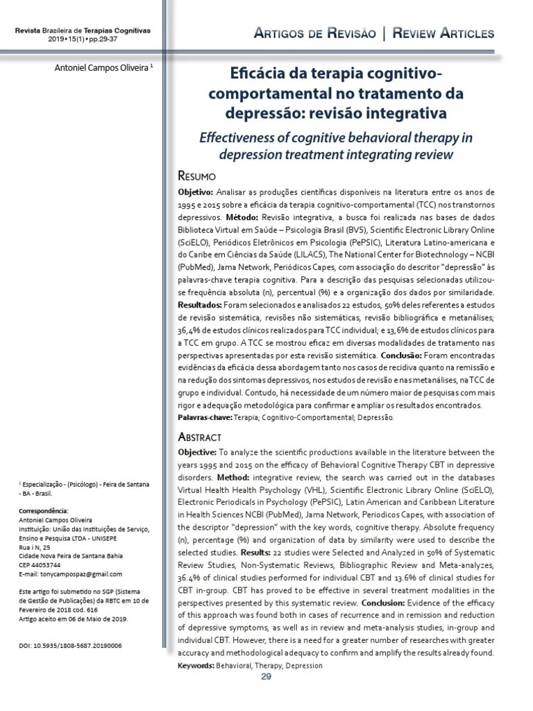 Eficácia Da Terapia Cognitivo-Comportamental No Tratamento Da Depressão | PDF