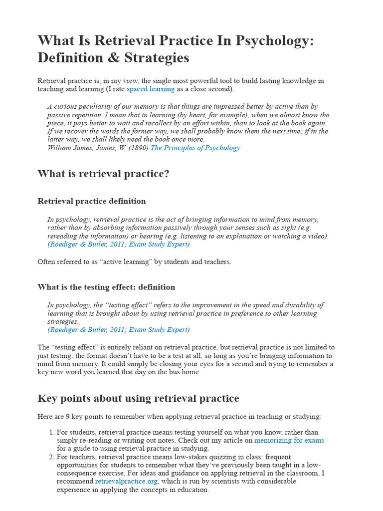 What Is Retrieval Practice In Psychology - Definition & Strategies | PDF